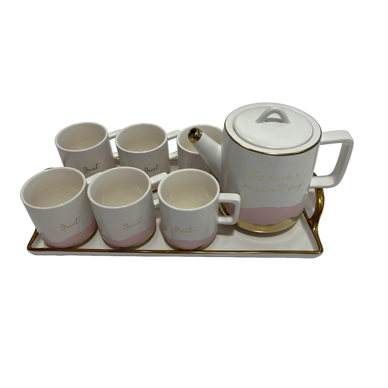9 Pieces Tea Set (White/ Pink)