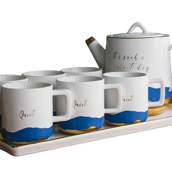 9 Pieces Tea Set (White/ Blue)