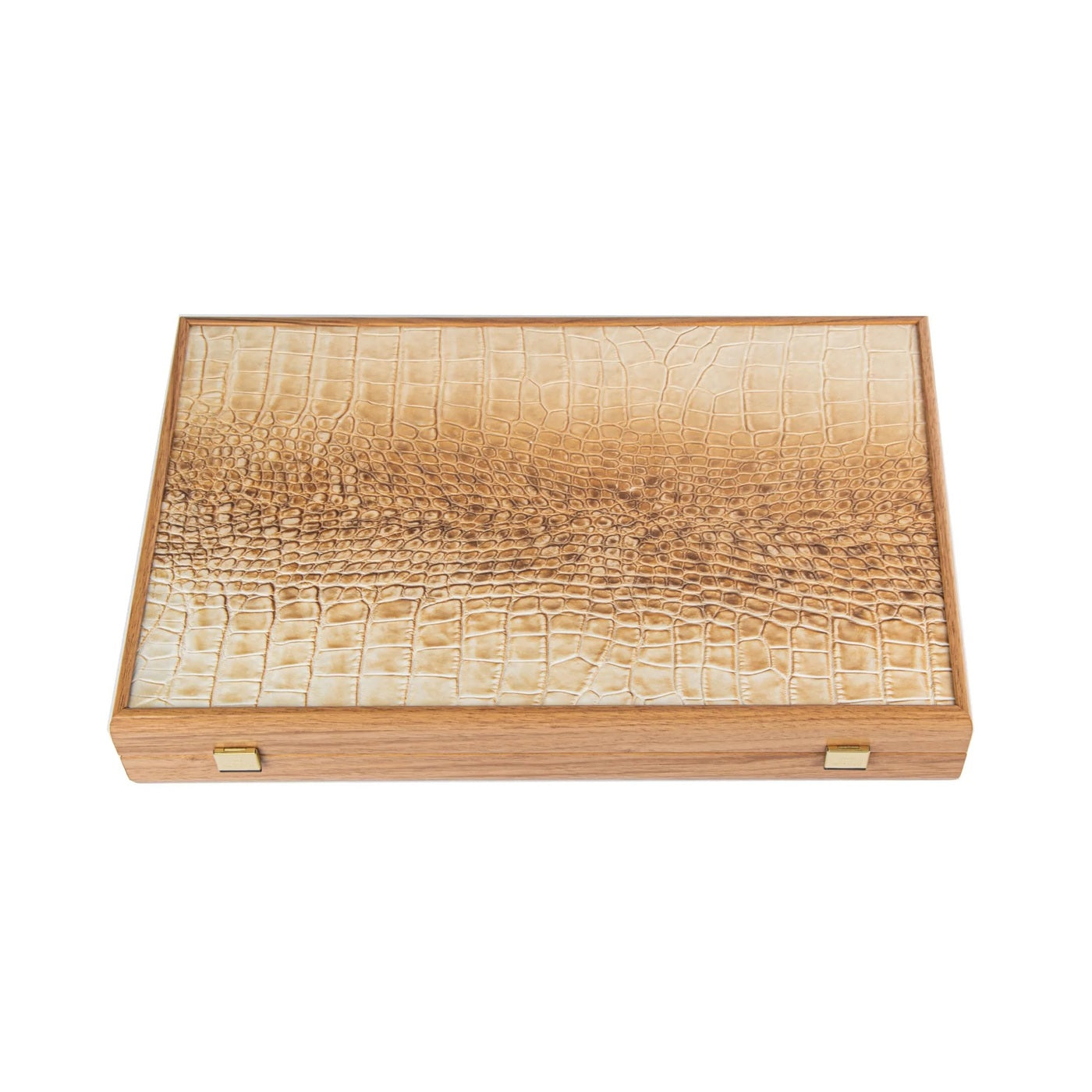 Crocodile Tote in Ivory with Brown Finish Backgammon
