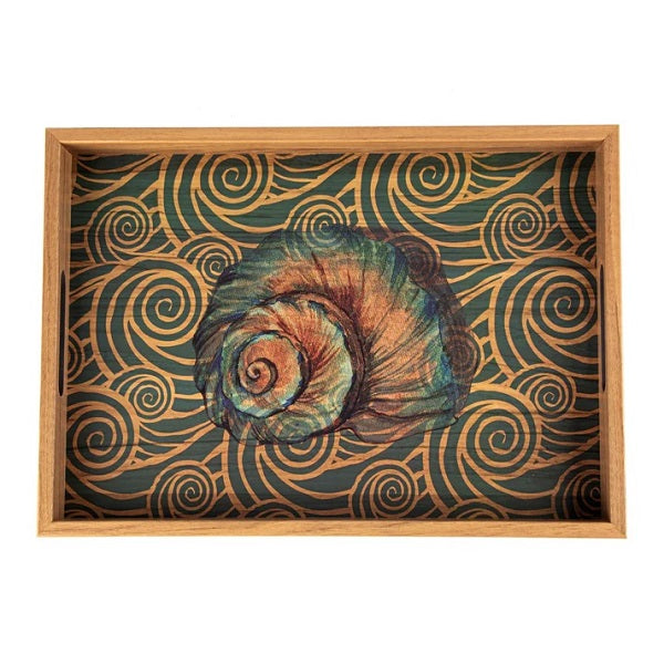 Elegant Wooden Tray with Ocean Printed Design