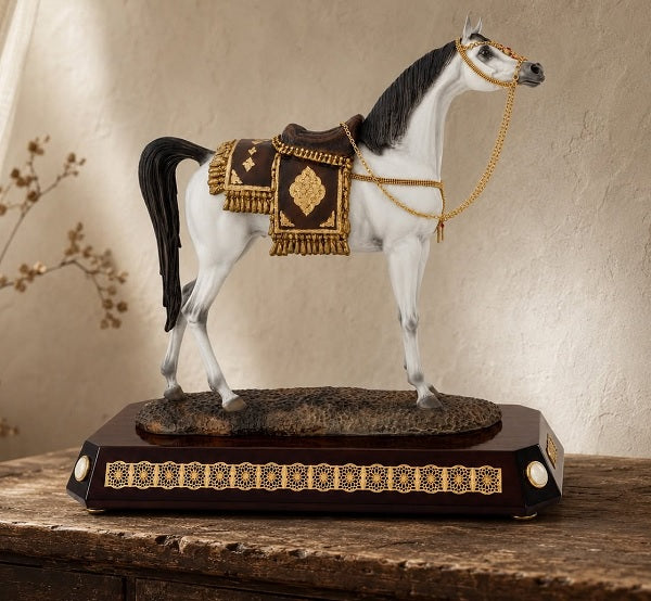 White Horse with Saddle Wood Base