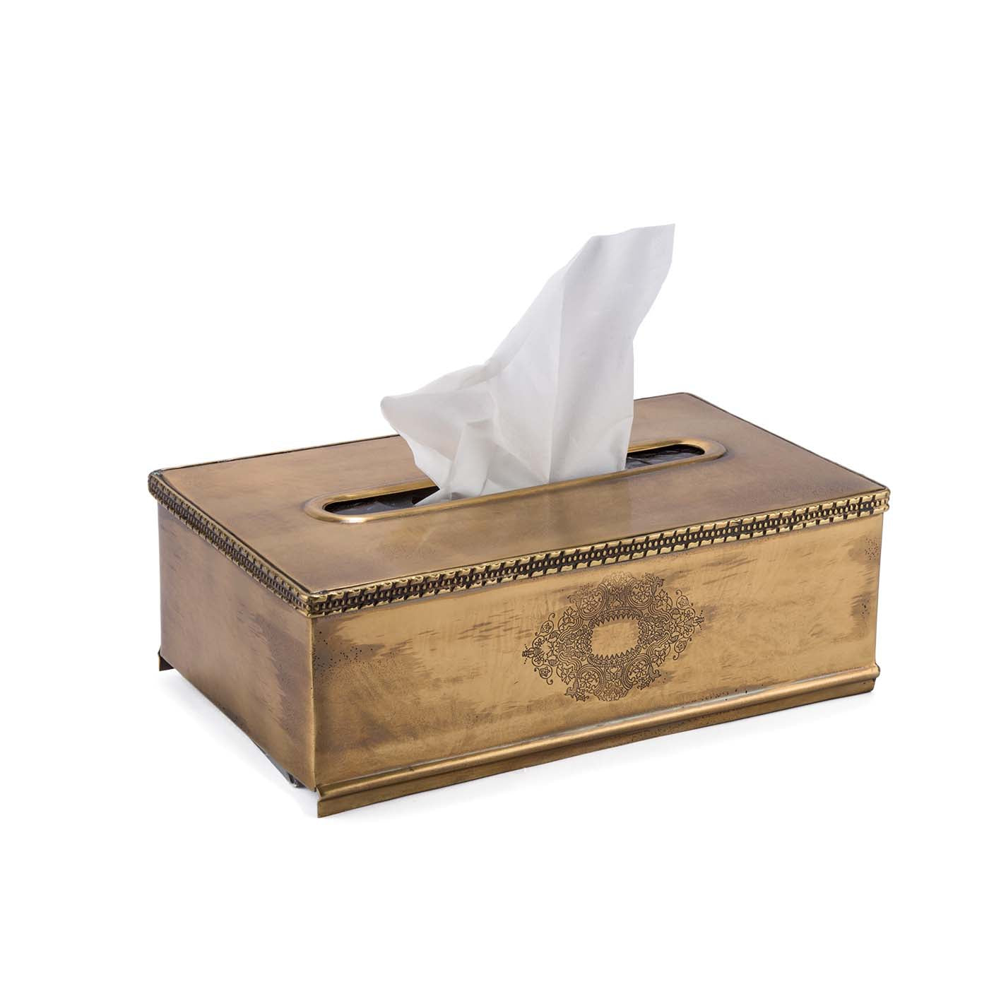 Antique brass tissue box