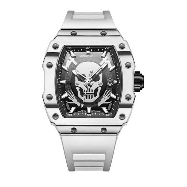 Carbon Fiber Skull Titanium Alloy Automatic Watch (White)
