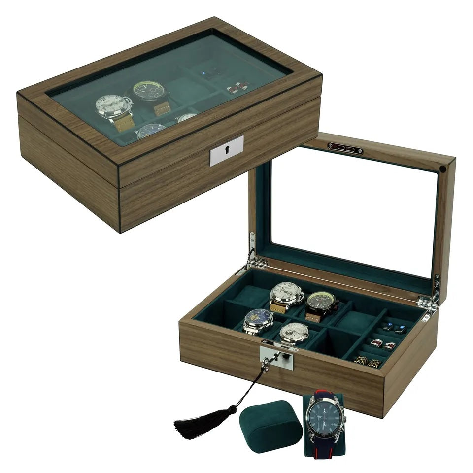 8 Slots Walnut Wooden Watch Box