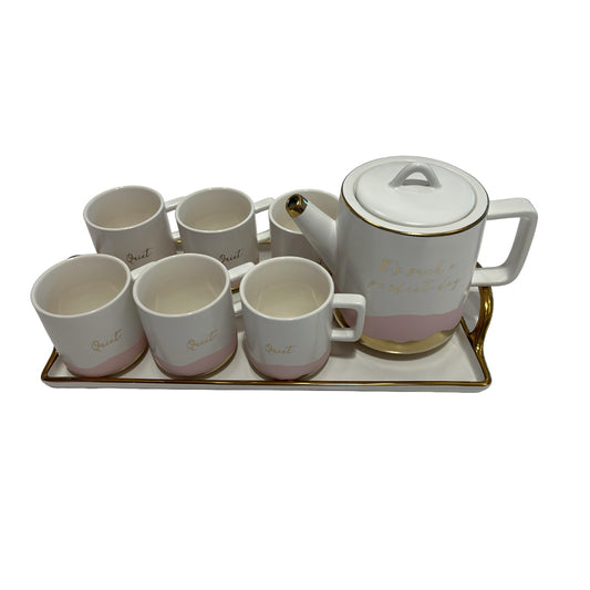 9 Pieces Tea Set (White/ Pink)