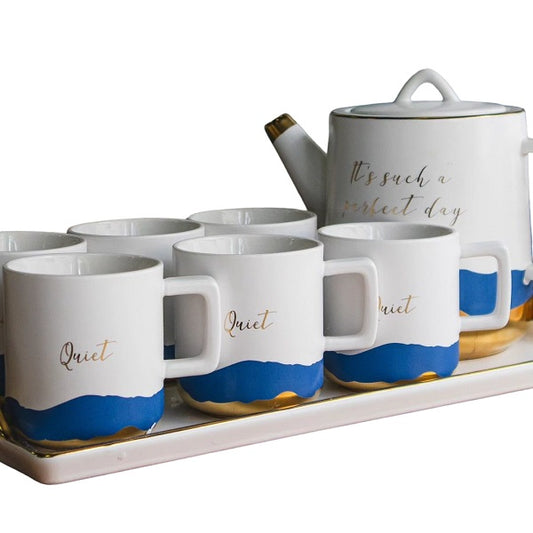 9 Pieces Tea Set (White/ Blue)