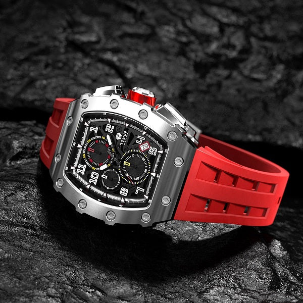 Quartz Waterproof Watch Silver/Red