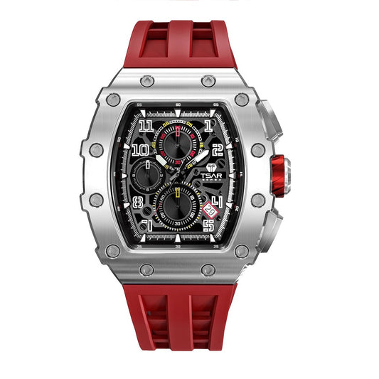 Quartz Waterproof Watch Silver/Red