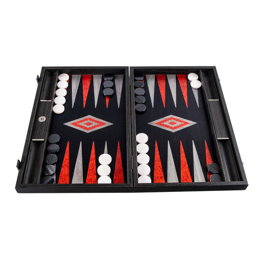 Handmade Black Oak with Silver Stripes Inlaid Backgammon