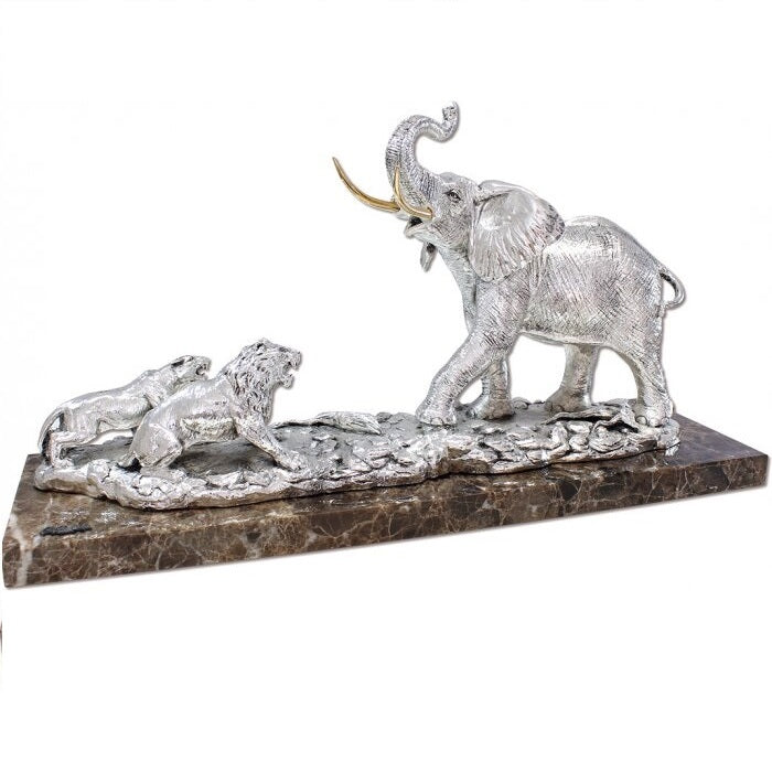 Silver Elephant with Lions