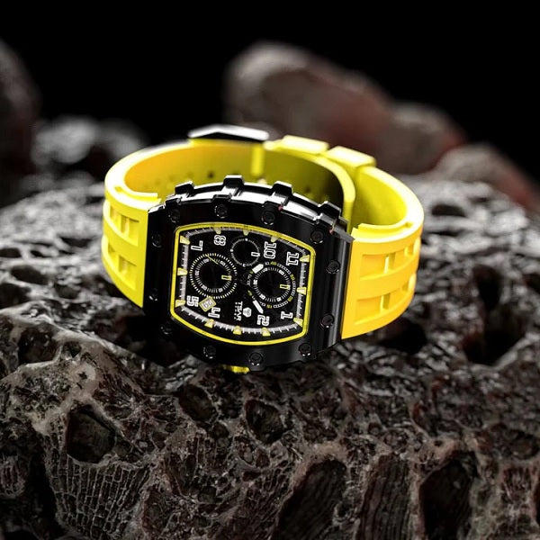 Quartz Waterproof Watch Black/Yellow