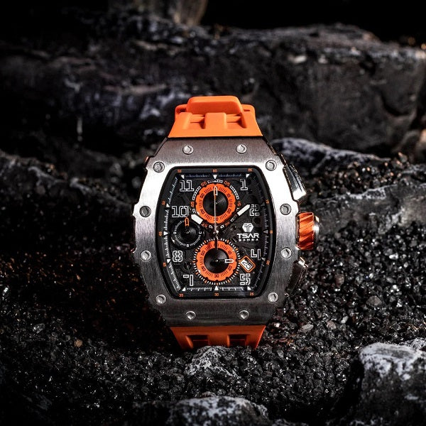 Quartz Waterproof Watch Silver/Orange