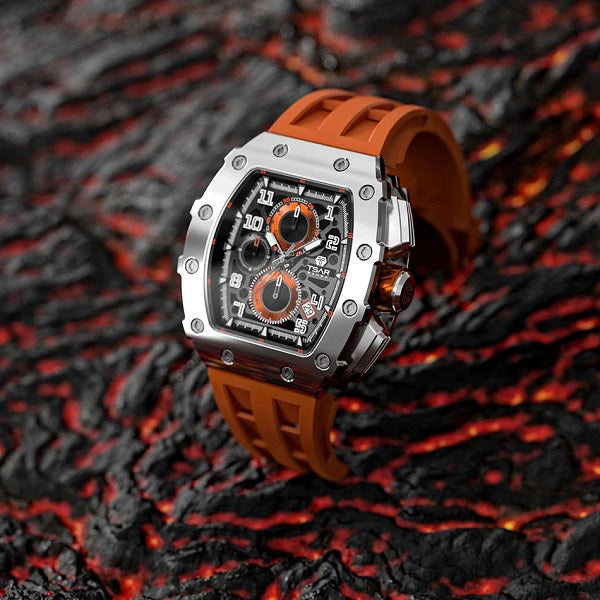 Quartz Waterproof Watch Silver/Orange