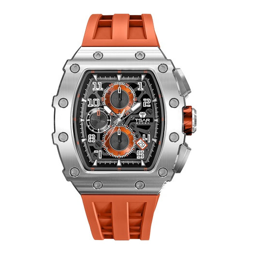 Quartz Waterproof Watch Silver/Orange