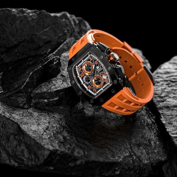 Quartz Waterproof Watch Black Orange