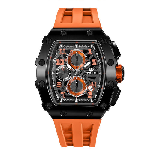 Quartz Waterproof Watch Black Orange