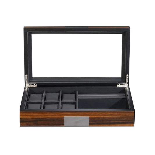 Wooden Box for 6 Watches + Cuff Links +Jewelleries