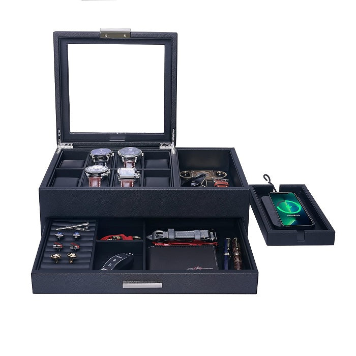 8 Slots Leather Watch Box with Drawer