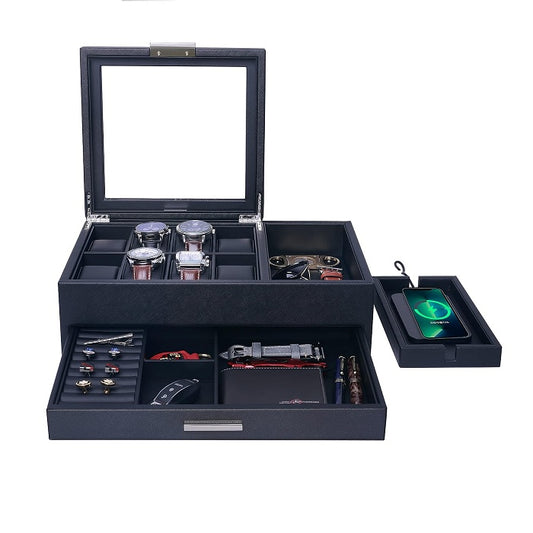 8 Slots Leather Watch Box with Drawer