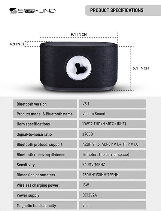 Black Ferrofluid Bluetooth Speaker With 15W Phone Wireless Charger