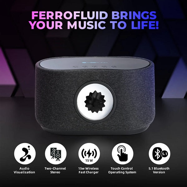 Black Ferrofluid Bluetooth Speaker With 15W Phone Wireless Charger