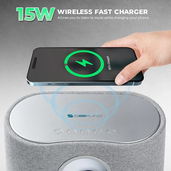 Grey Ferrofluid Bluetooth Speaker With 15W Phone Wireless Charger