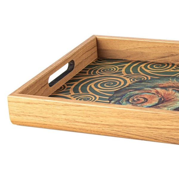 Elegant Wooden Tray with Ocean Printed Design
