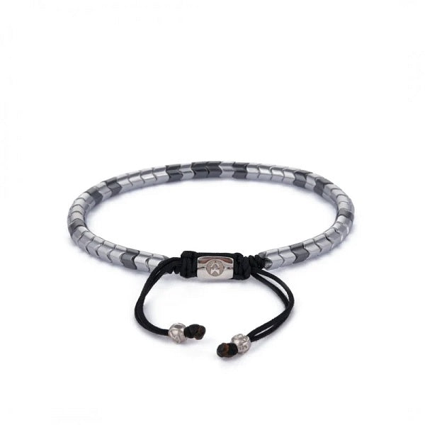 Gun Metal and Silver Rolo Hematite String Bracelet