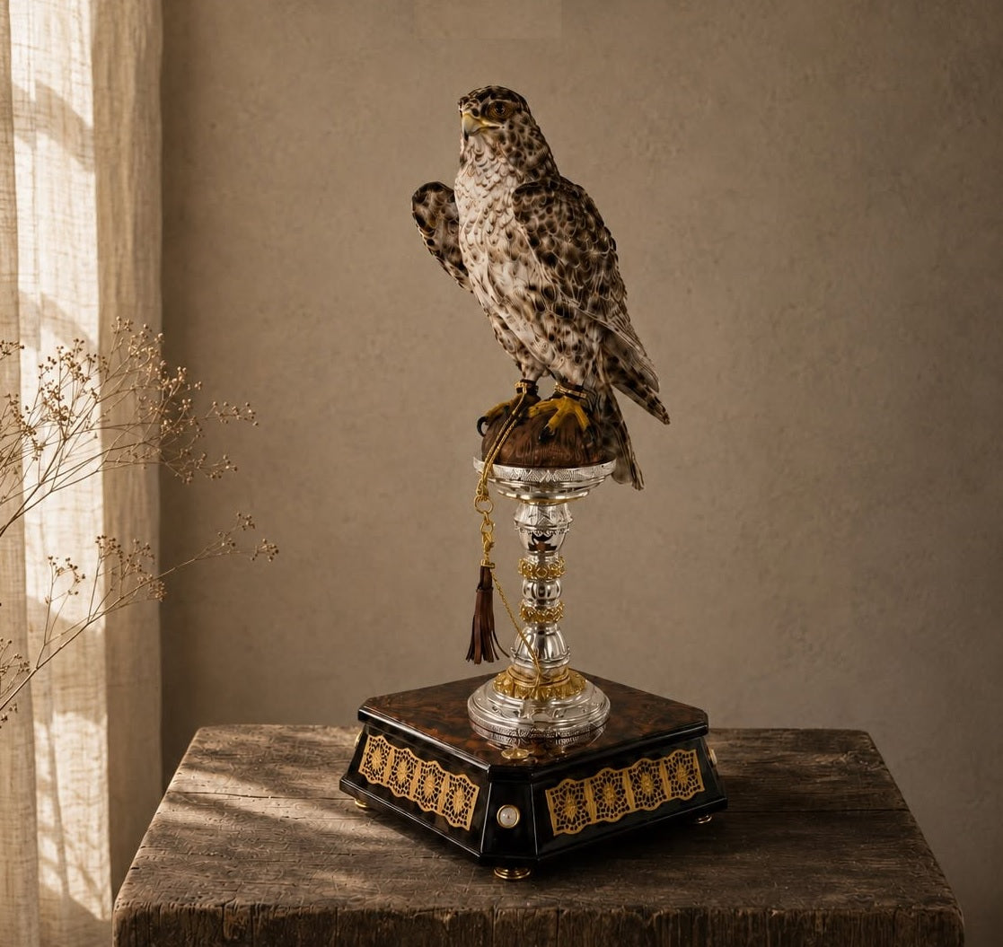 Painted Falcon on Silver Stand
