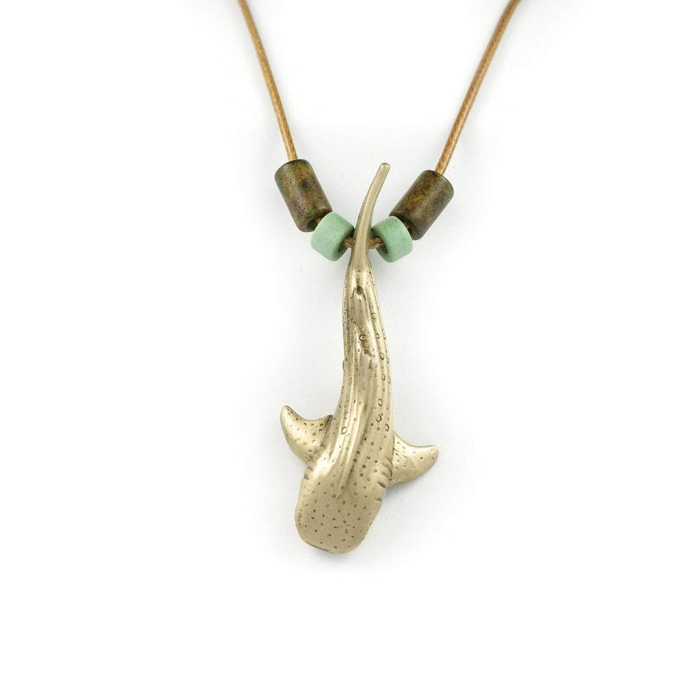 Whale Shark Necklace – Bronze with Mykonos Beads on Cotton Cord