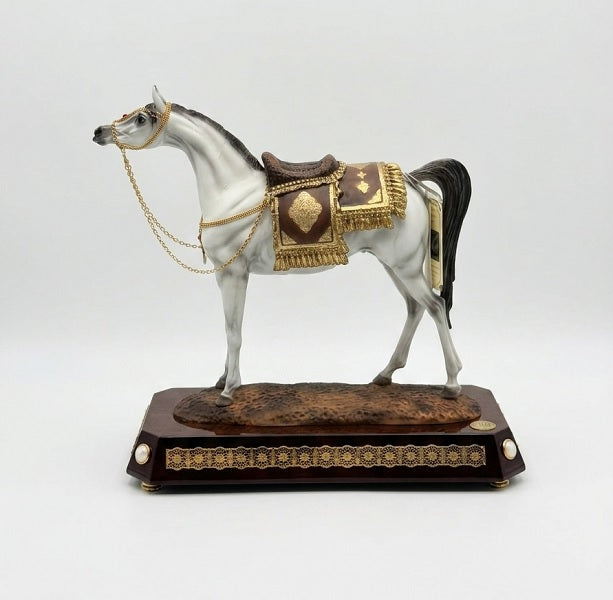White Horse with Saddle Wood Base