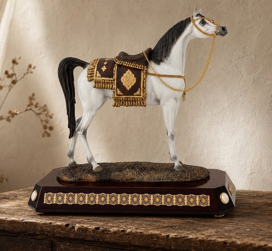 White Horse with Saddle Wood Base