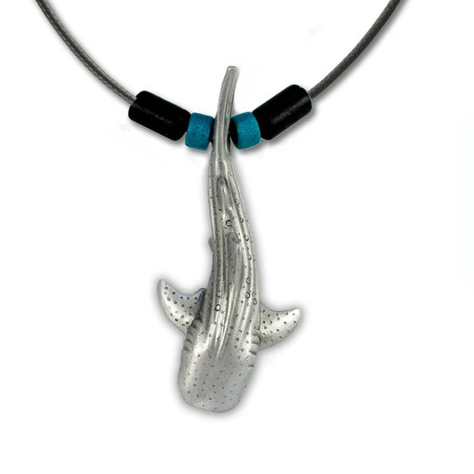 Whale Shark Pendant Necklace – Pewter with Ceramic Beads