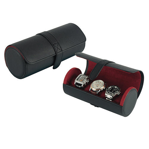 3 Slots Leather Watch Case - Black