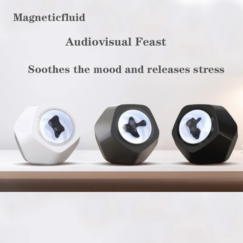 Gray Ferrofluid Bluetooth Speaker With Music Visaualizer