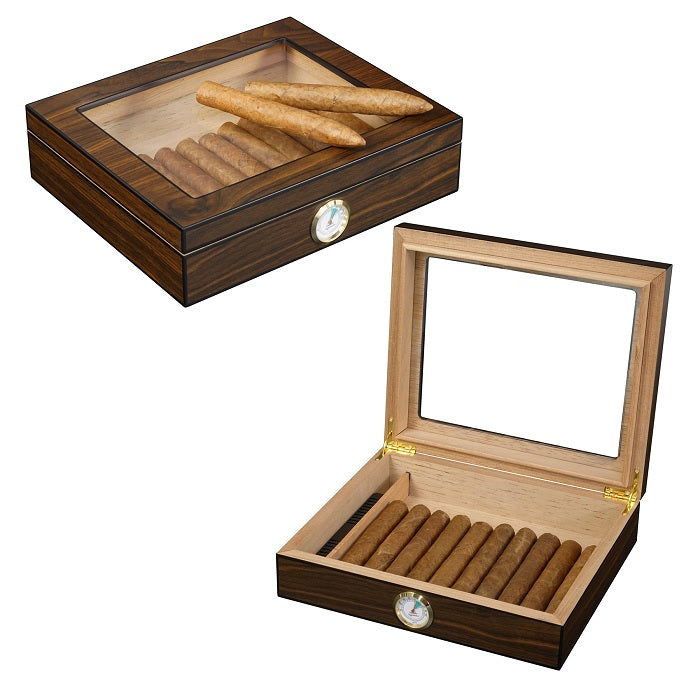 12-20 CT Walnut Cigar Box with Glass Top