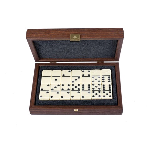 Dominoes in Brown Leather wooden case
