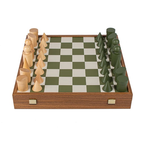 مجموعة الشطرنج باللونين الأخضر والأبيض من طراز باوهاوس