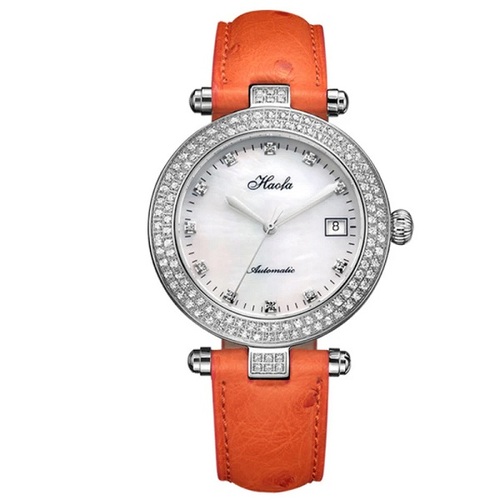 Sapphire Date Rhinestone Pearl Shell Dial watch