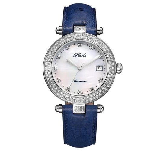 Sapphire Date Rhinestone Pearl Shell Dial watch
