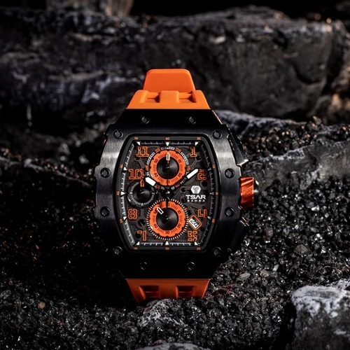 Tsar Bomba Quartz Waterproof Watch Black Orange