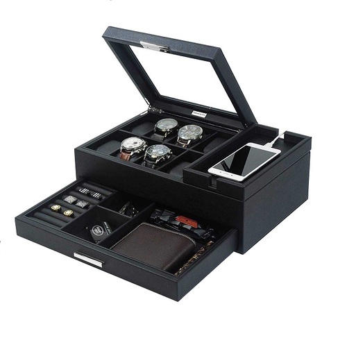 8 Slots Leather Watch Box with Drawer