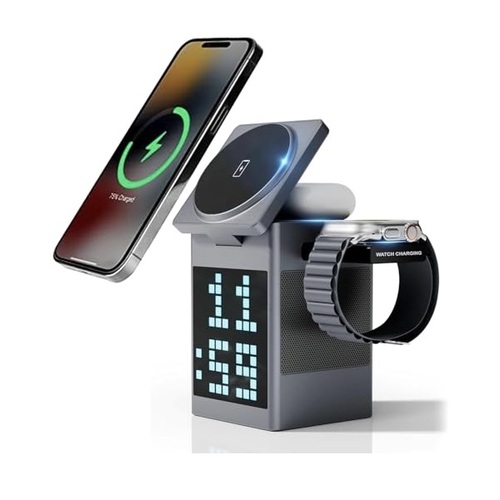 3-in-1 Wireless Charger with Bluetooth Speaker & Alarm Clock