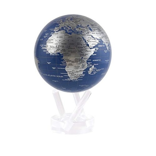 4.5 Inch Blue & Silver Gloss Rotating Globe